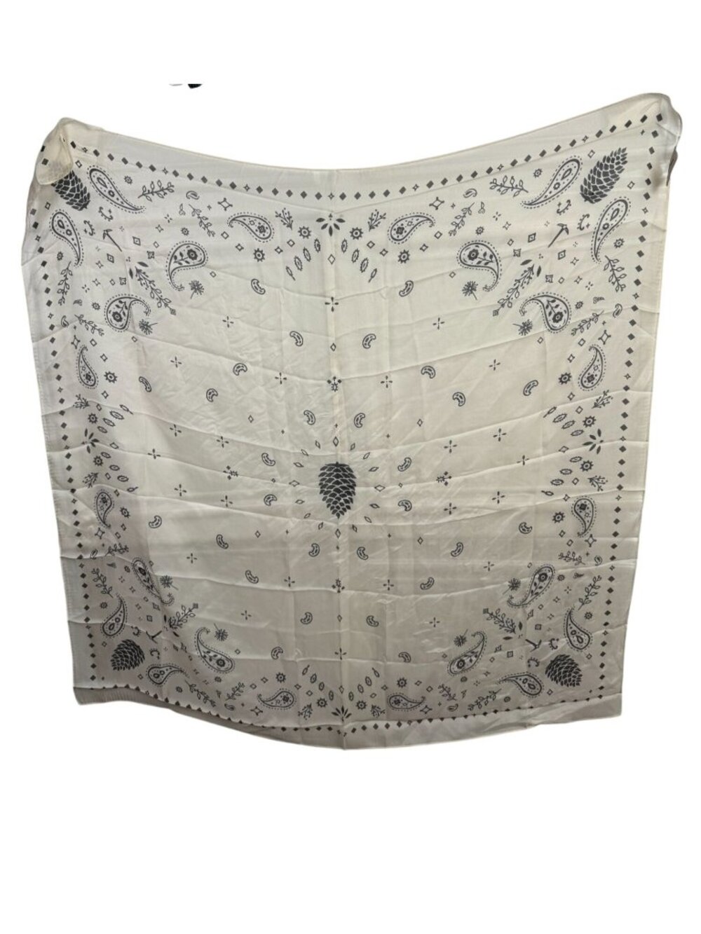 Foraymade 100% Silk Bandana Scarf Cream Black Paisley Pinecone 35"x35" Square